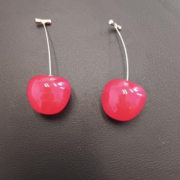 CHERRY Bomb Red EAR RINGS COSTUME Dangle Cherry Glaze Earrings 3D Pierced Ears - Picture 4 of 6
